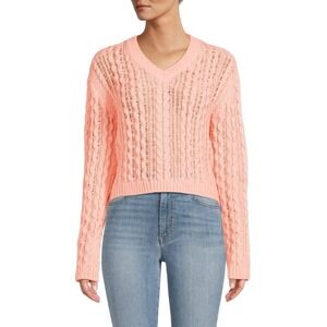 360 CASHMERE Celestina Cable & Open Knit Sweater Women's Large Peach Boho Hippie